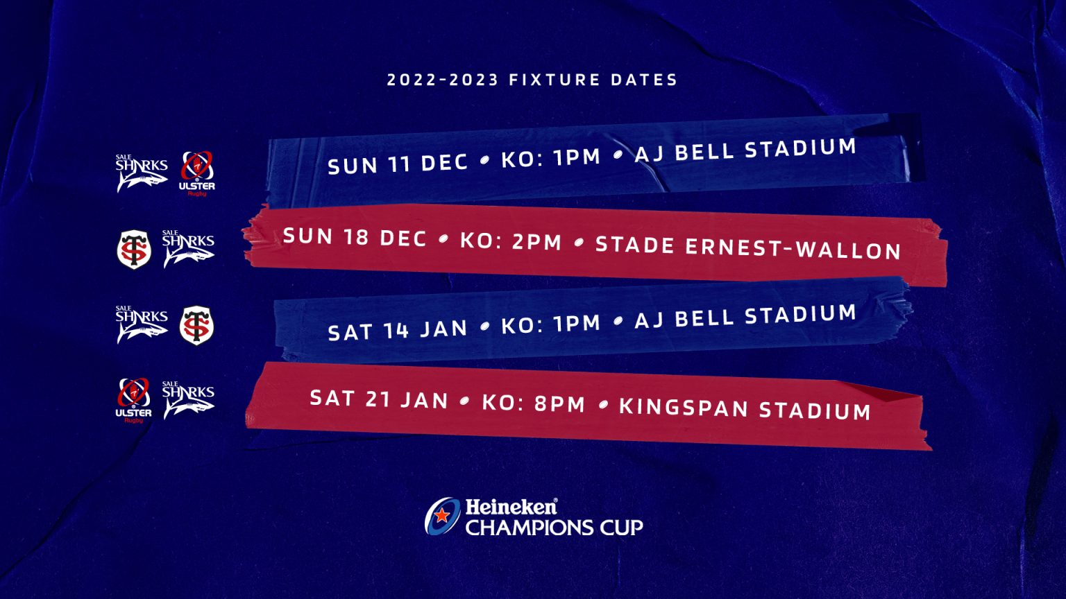 SHARKS EUROPEAN FIXTURES CONFIRMED Sale Sharks